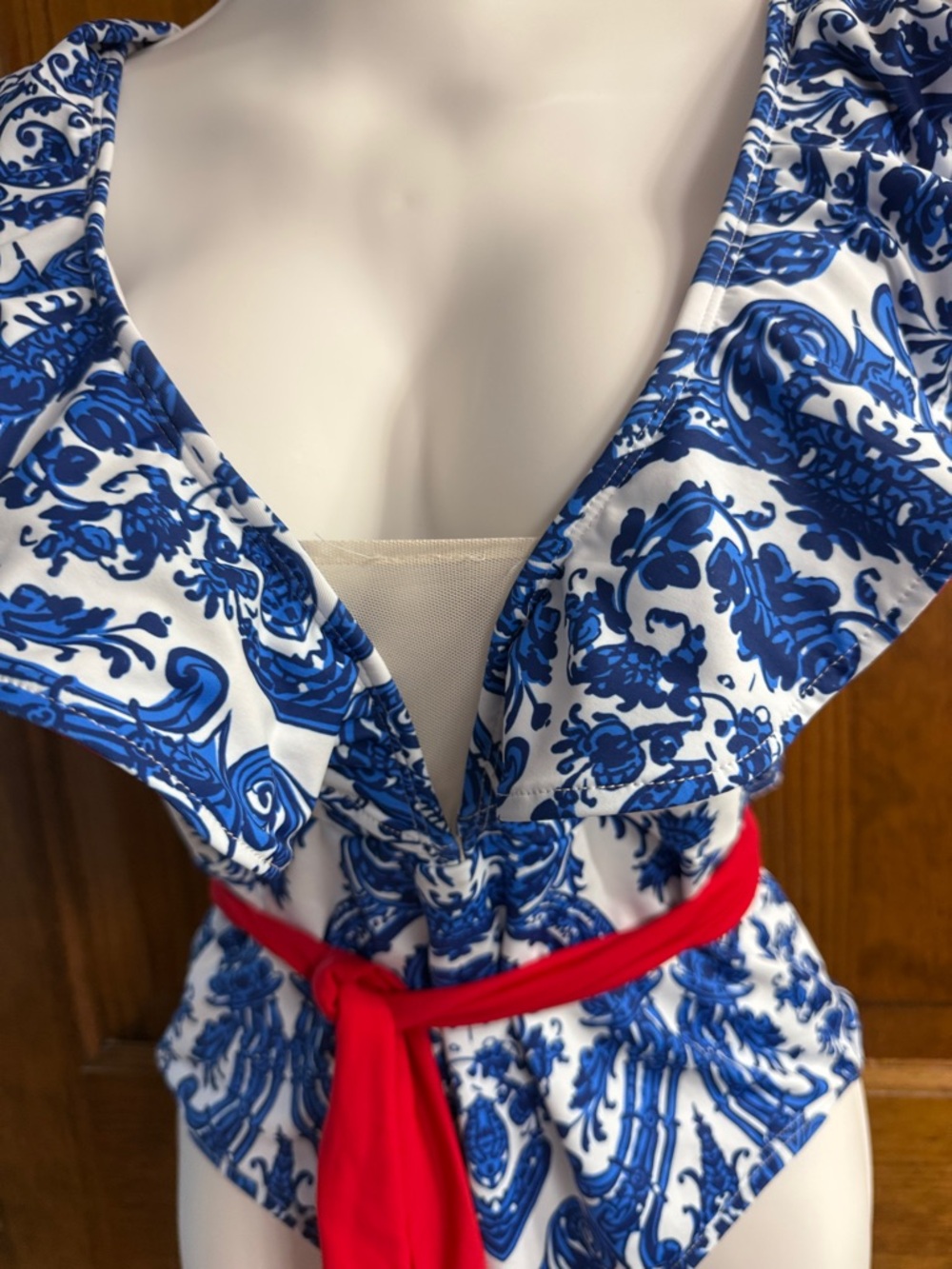 Blue & Red Ruffle One-Piece Swimsuit - Picture 3 of 6
